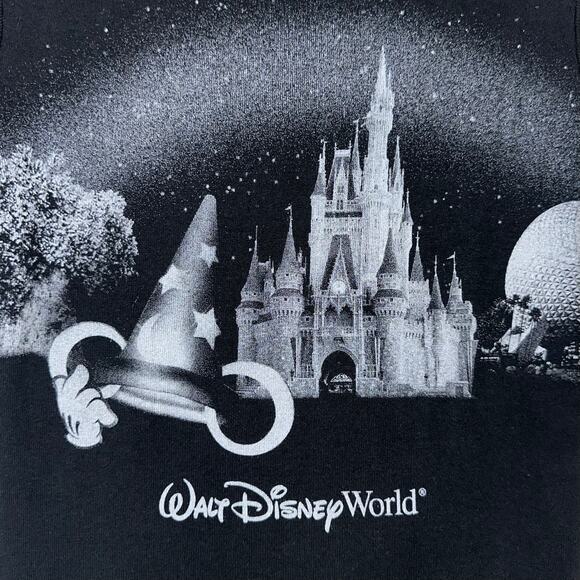 Vintage 90s Y2K Walt Disney World Black Glitter Castle Graphic Baby Tee Size L - Picture 4 of 10